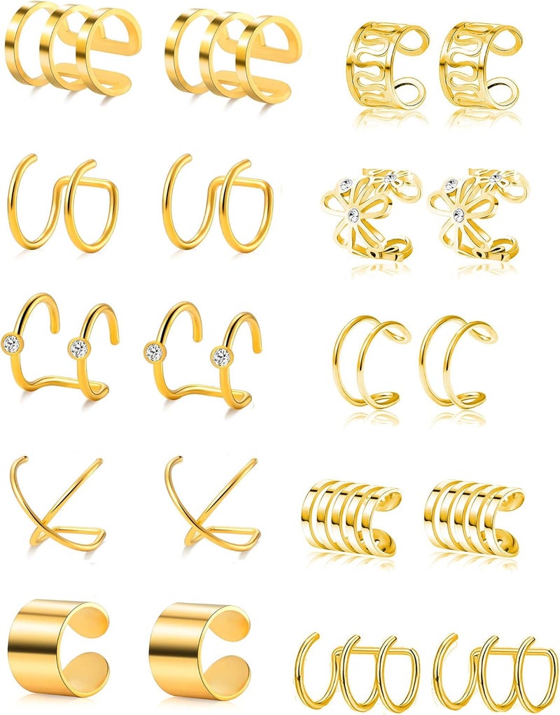 Tornito 4-10 Pairs Stainless Steel Ear Cuff Helix Cartilage Clip On Wrap Earrings Fake Nose Ring Non-Piercing Adjustable - Image 1